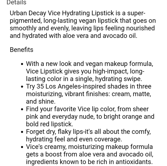 URBAN DECAY VICE HIGH IMPACT CREAM LIPSTICK IN CALLBACK CREAM. - Picture 6 of 7